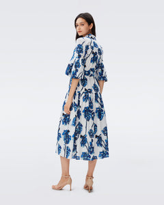 DVF AVEENA DRESS WATERCOLOR FLORAL LG IVORY