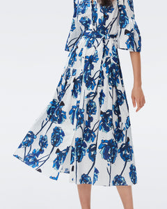 DVF AVEENA DRESS WATERCOLOR FLORAL LG IVORY