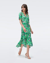 Load image into Gallery viewer, DVF ORLA DRESS BUTTERFLY FLORAL SIG GREEN