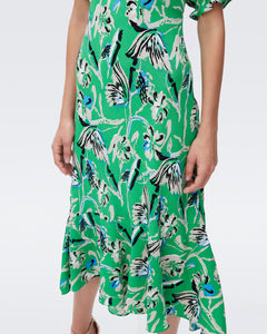 DVF ORLA DRESS BUTTERFLY FLORAL SIG GREEN