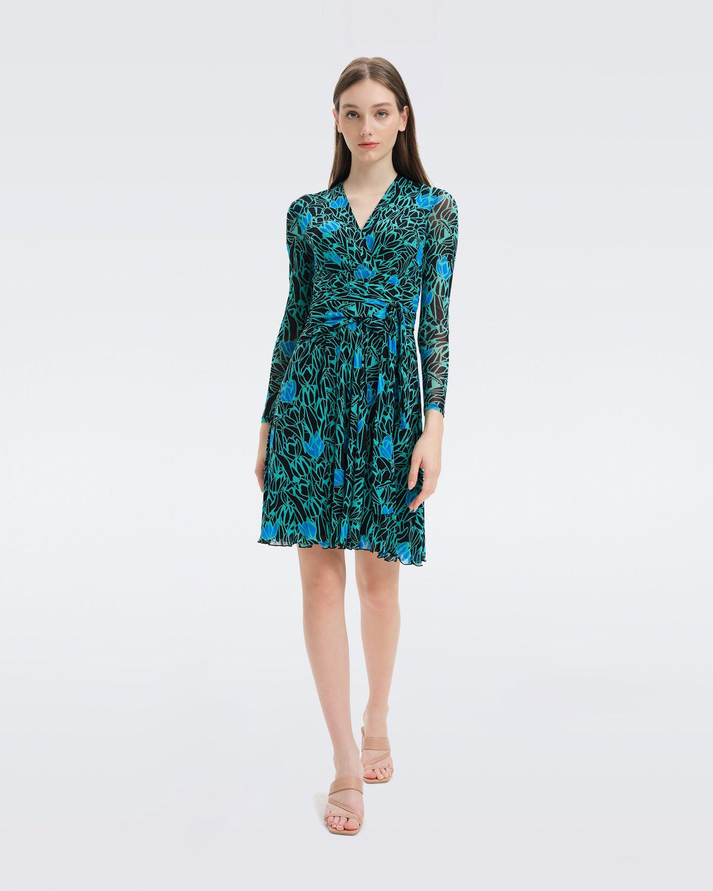 DVF BRENDA DRESS TULIPS GODDESS TURQUOISE