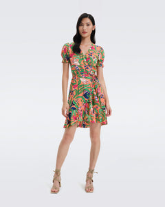 DVF EMILIA MINI DRESS FANTASIA FLORAL CORAL REEF