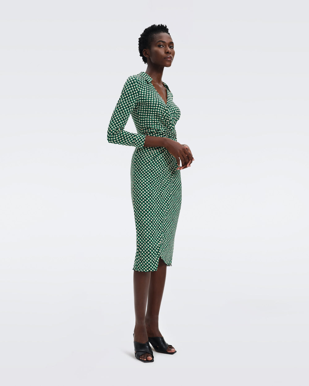 DVF PALMIRA DRESS PAINTED CUBE SM INDIAN GREEN