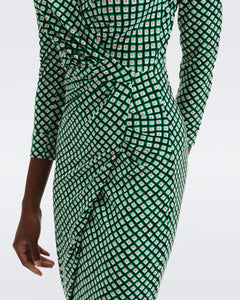 DVF PALMIRA DRESS PAINTED CUBE SM INDIAN GREEN