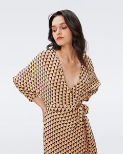 DVF ELOISE TWO DRESS FEBRUARY GEO YOKE YELLOW