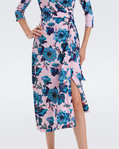 DVF ABIGAIL MIDI DRESS ASTRANTIA LG GODDESS TURQ