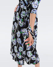 Load image into Gallery viewer, DVF ABIGAIL MIDI DRESS WATERCOLOR FLORAL LG BLACK