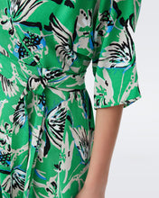 Load image into Gallery viewer, DVF ELOISE MIDI DRESS BUTTERFLY FLORAL SIG GREEN