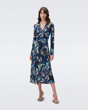 Load image into Gallery viewer, DVF TILLY DRESS ABSTRACT BTFLY MED PERF NAVY
