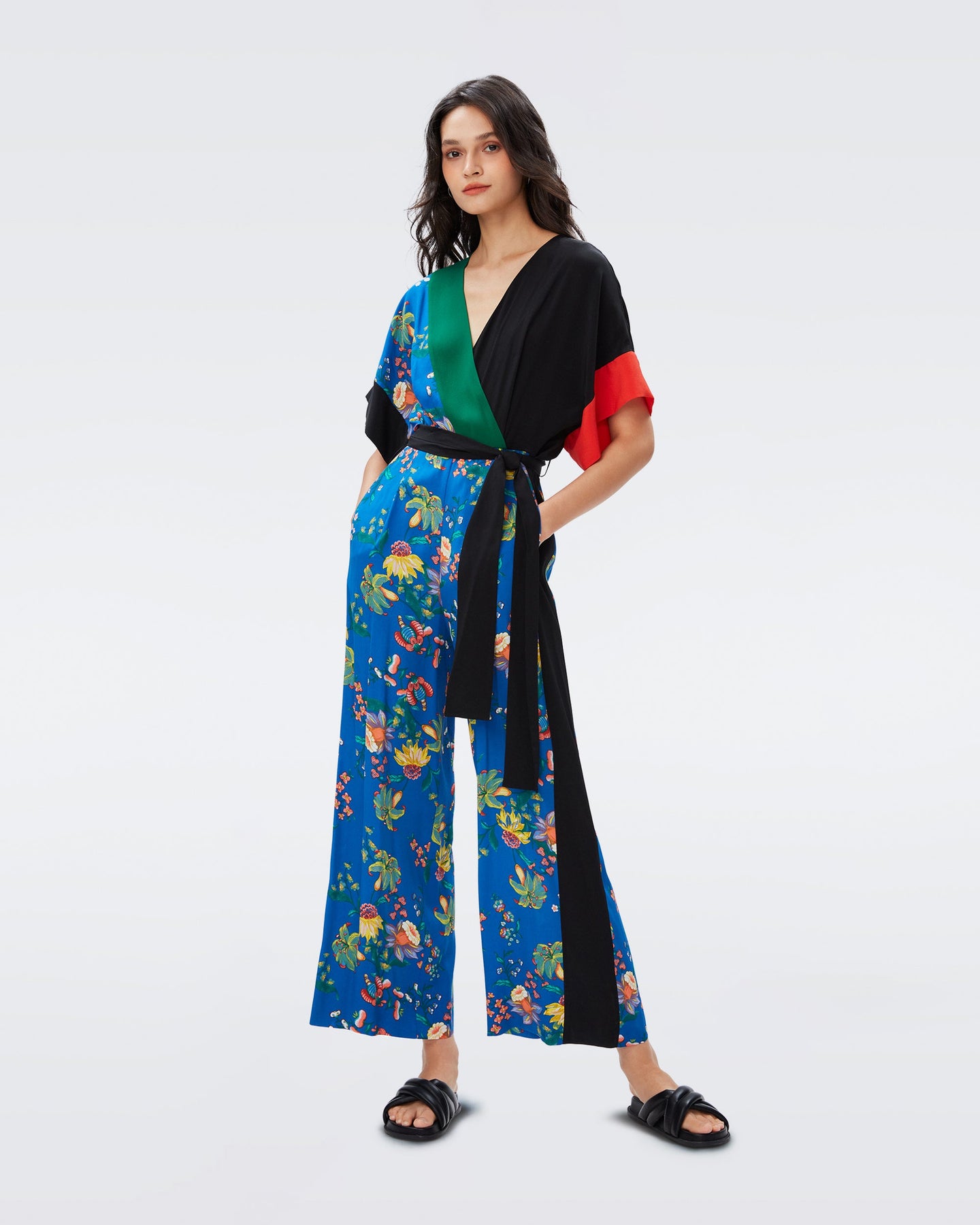 DVF RINNA JUMPSUIT SUMMER BOUQUETS INDIGO